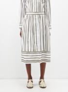 A.p.c. - Imelda Striped-cotton Midi Skirt - Womens - Khaki White