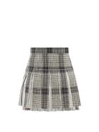 Ladies Rtw Thom Browne - Pleated Windowpane-check Wool-twill Skirt - Womens - Grey