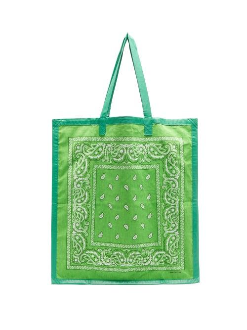 Matchesfashion.com Arizona Love - Bandana Leather-trimmed Cotton Tote Bag - Womens - Green Multi
