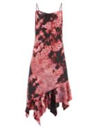 Matchesfashion.com Marques'almeida - Asymmetric-hem Tie-dye Satin Midi Dress - Womens - Black Pink