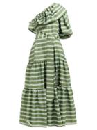Matchesfashion.com Lisa Marie Fernandez - Arden One Shoulder Striped Satin Maxi Dress - Womens - Green White