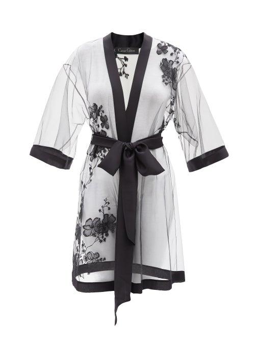 Carine Gilson - Lace-trim Silk-chiffon Kimono - Womens - Black