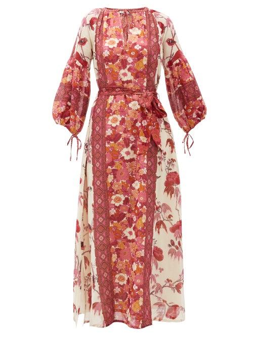 Matchesfashion.com D'ascoli - Vista Belted Floral-print Cotton Dress - Womens - Red Print