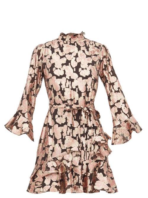 Matchesfashion.com Saloni - Marissa Metallic Fil Coup Silk Blend Dress - Womens - Black Pink