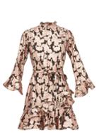 Matchesfashion.com Saloni - Marissa Metallic Fil Coup Silk Blend Dress - Womens - Black Pink