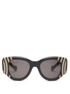 Matchesfashion.com Balenciaga - Crystal And Chain Bead Round Acetate Sunglasses - Womens - Black Gold