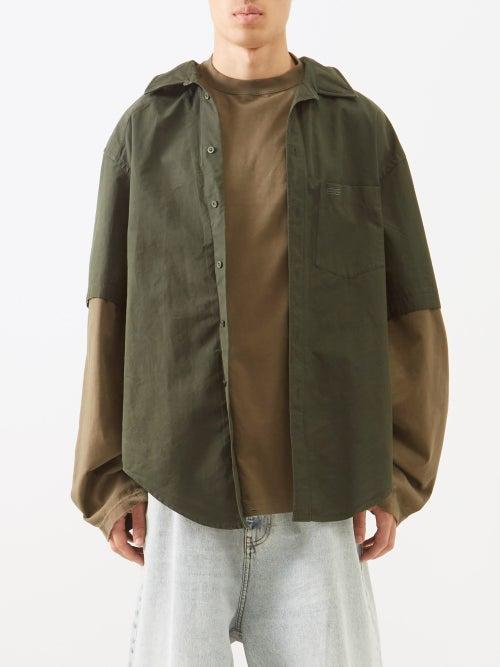 Balenciaga - Layered Cotton-poplin And Jersey Shirt - Mens - Dark Khaki