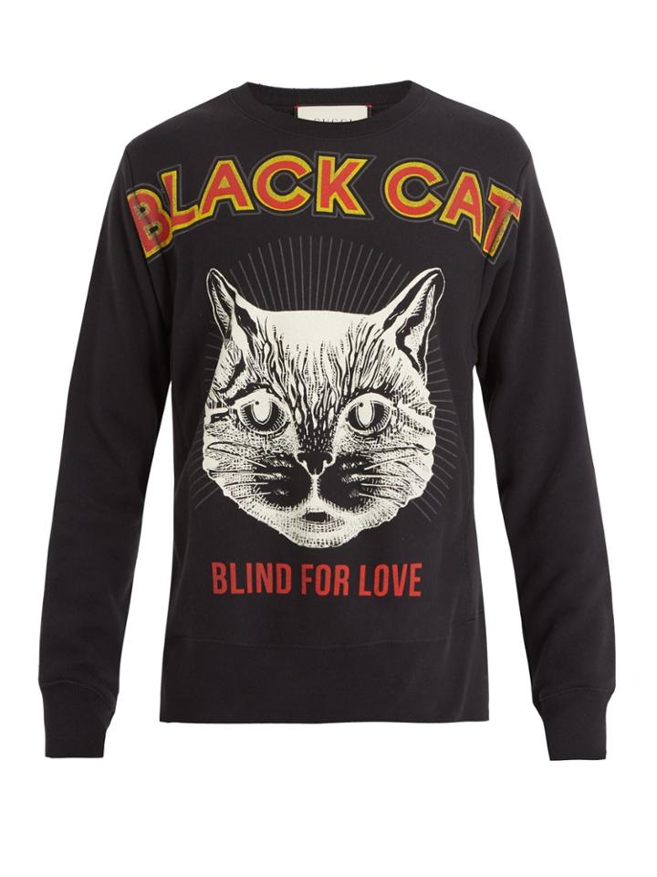 Gucci Cat-print Crew-neck Sweatshirt