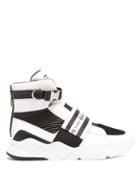Matchesfashion.com Balmain - Logo Embellished Buckled High Top Leather Trainers - Mens - Black White