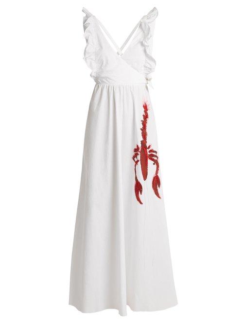Matchesfashion.com Adriana Degreas - Lobster Print Cotton Poplin Maxi Dress - Womens - White
