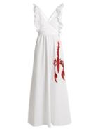 Matchesfashion.com Adriana Degreas - Lobster Print Cotton Poplin Maxi Dress - Womens - White