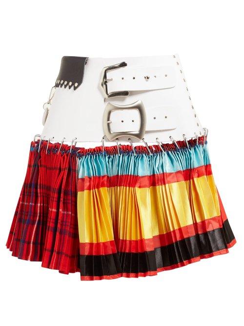 Matchesfashion.com Chopova Lowena - Leather Belted Mixed Print Pleated Skirt - Womens - Multi