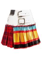 Matchesfashion.com Chopova Lowena - Leather Belted Mixed Print Pleated Skirt - Womens - Multi