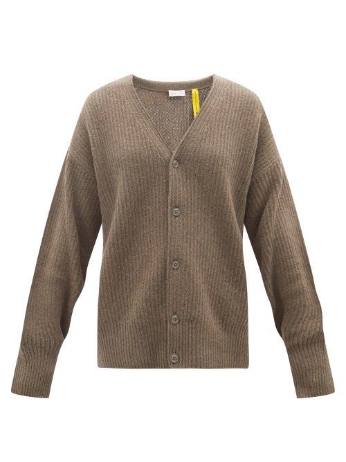 4 Moncler Hyke - Ribbed-knit Cashmere And Wool Cardigan - Womens - Dark Beige