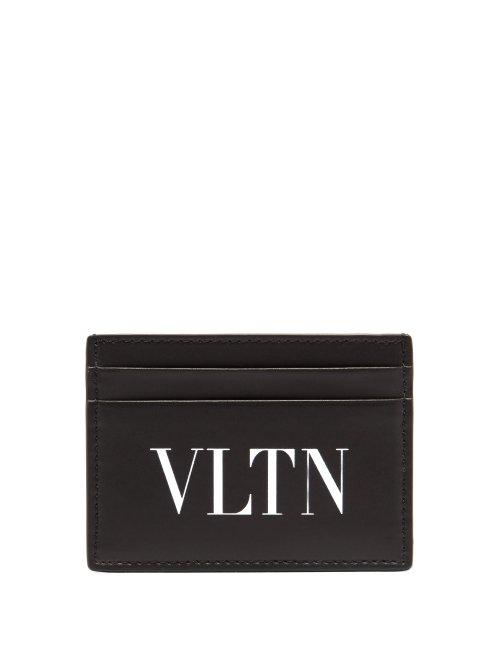 Matchesfashion.com Valentino - Vltn Logo Print Leather Cardholder - Mens - Black