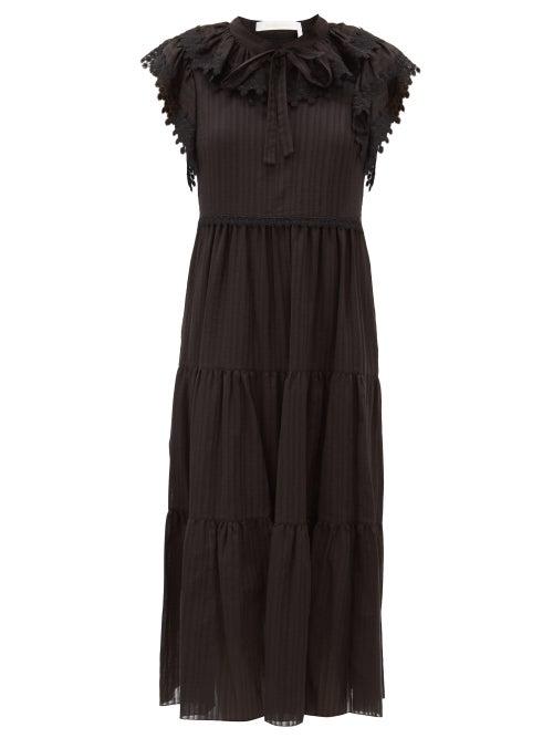 Matchesfashion.com See By Chlo - Ruffled Cotton-voile Midi Dress - Womens - Black
