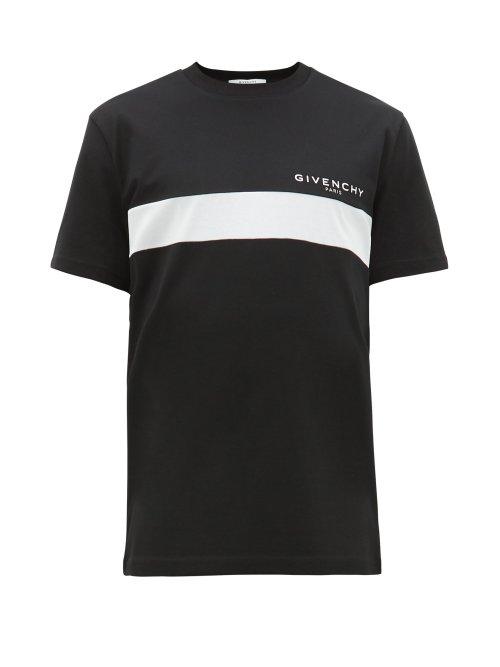 Matchesfashion.com Givenchy - Logo Print Striped Cotton T Shirt - Mens - Black