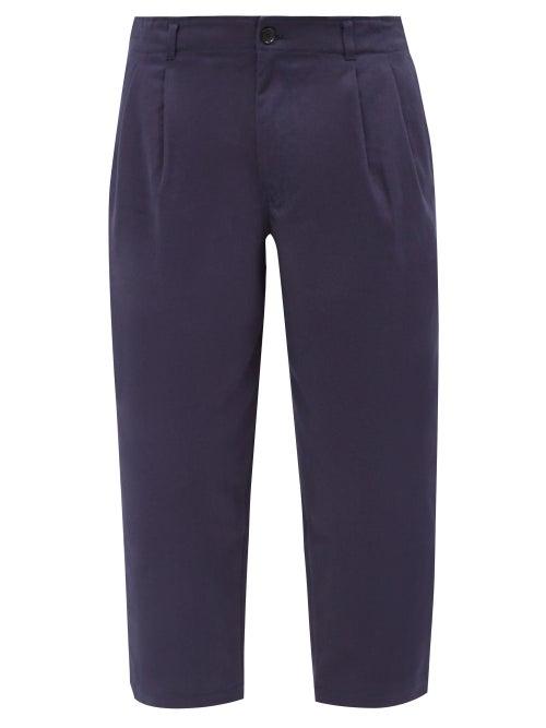 Comme Des Garons Shirt - Cotton-gabardine Cropped Trousers - Mens - Dark Navy