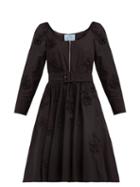 Matchesfashion.com Prada - Floral Embellished Scoop Neck Cotton Poplin Dress - Womens - Black