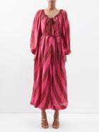 Zimmermann - Tiggy Striped Silk Midi Dress - Womens - Pink Stripe