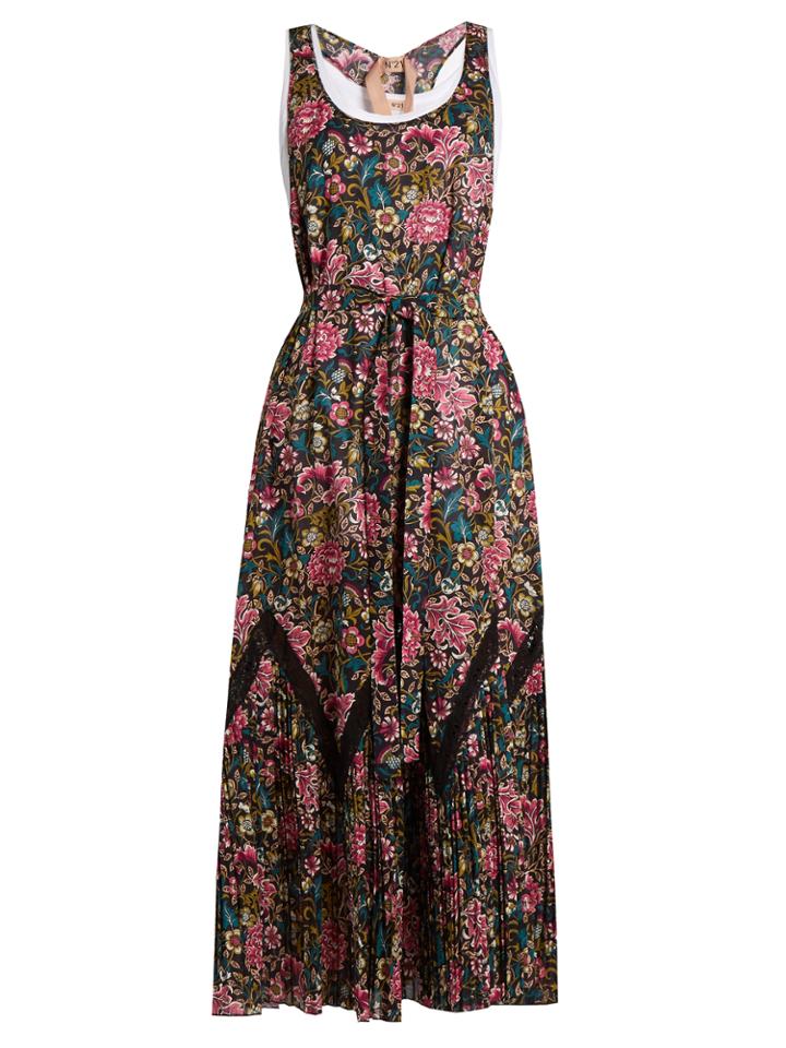 No. 21 Floral-print Racer-back Cotton Maxi Dress