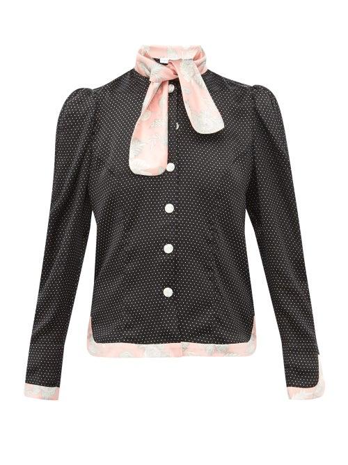 Matchesfashion.com Edeltrud Hofmann - Mary Polka Dot And Floral Print Silk Satin Blouse - Womens - Black Pink