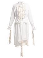 Matchesfashion.com Loewe - Tassel Trimmed Cotton Shirt Dress - Womens - White