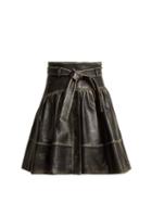 Matchesfashion.com Miu Miu - Distressed Leather A Line Skirt - Womens - Black