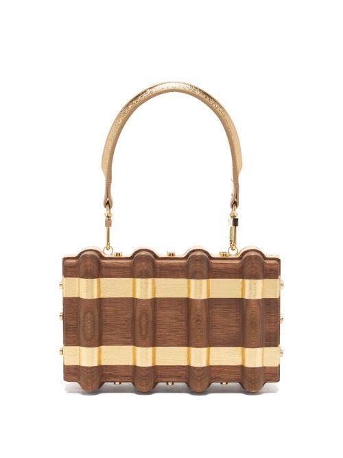 Matchesfashion.com Sabry Marouf - The Djed Minaudire Gold Leaf & Wood Bag - Womens - Gold Multi