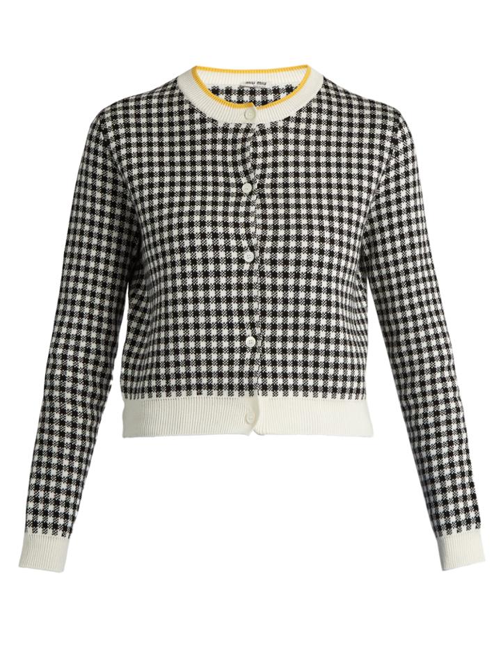 Miu Miu Button-down Gingham-intarsia Cotton Cardigan