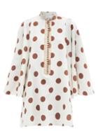 Matchesfashion.com Halpern - Polka-dot Linen-blend Poplin Mini Dress - Womens - White Gold