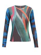 Louisa Ballou - Orchid And Stripe-print Mesh Long-sleeved Top - Womens - Multi