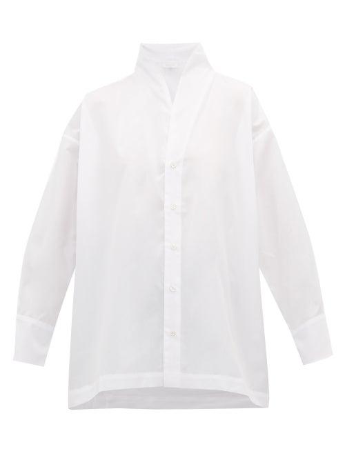 Matchesfashion.com Eskandar - Stand Collar Cotton Poplin A Line Shirt - Womens - White