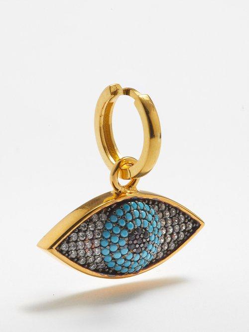 Begm Khan - Nazar 24kt Gold-plated Single Hoop Earring - Womens - Blue Multi