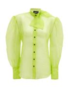 Matchesfashion.com Elzinga - Neck-tie Silk-organza Blouse - Womens - Green