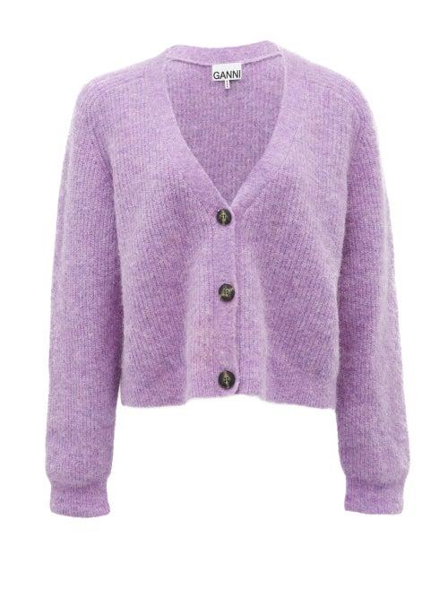 Matchesfashion.com Ganni - Cropped V-neck Cardigan - Womens - Lilac