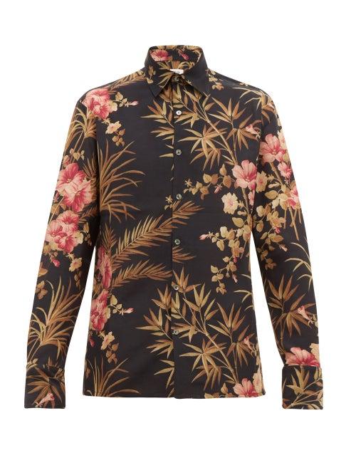 Matchesfashion.com 73 London - Floral Print Silk Crepe De Chine Shirt - Mens - Black Multi
