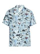 Matchesfashion.com Lanvin - Printed Short Sleeved Poplin Shirt - Mens - Light Blue