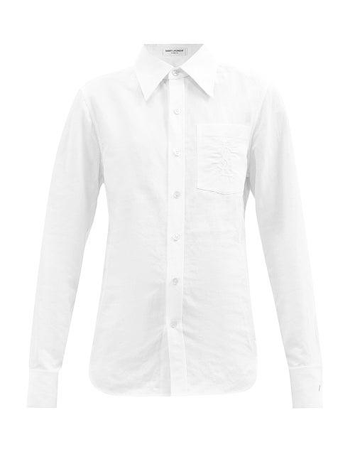 Saint Laurent - Ysl-embroidered Cotton-blend Oxford Shirt - Womens - Cream