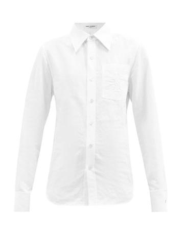 Saint Laurent - Ysl-embroidered Cotton-blend Oxford Shirt - Womens - Cream