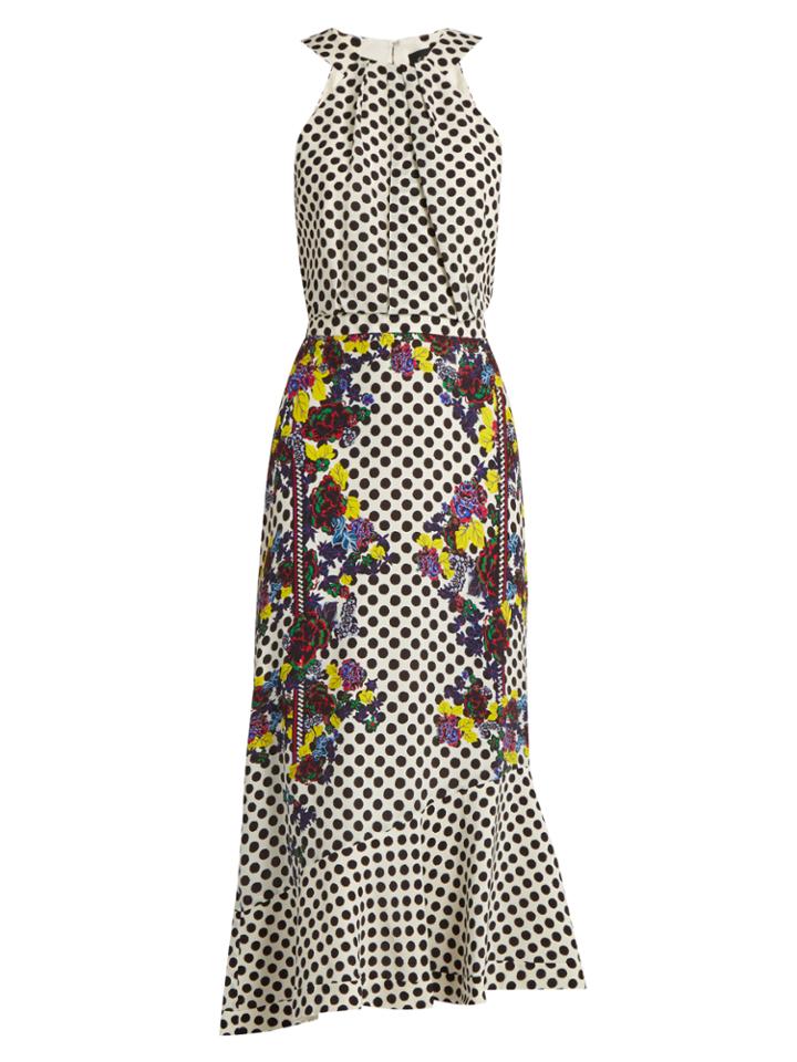 Saloni Ruby Polka-dot And Floral-print Silk Dress