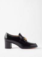 Gucci - Gg-logo Block-heel Leather Loafers - Womens - Black