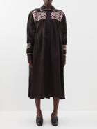 Jil Sander - Embroidered Shirred Dress - Womens - Black
