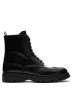 Matchesfashion.com Prada - Lace Up Leather Brogue Ankle Boots - Womens - Black