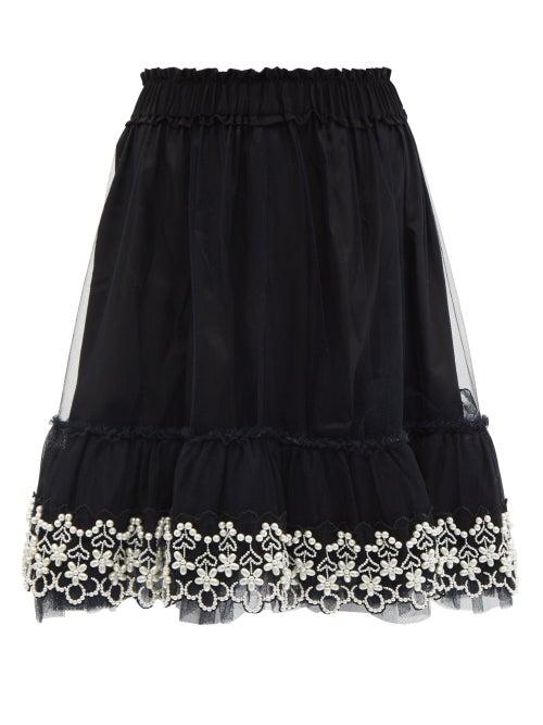 Simone Rocha - Beaded Tulle-trimmed Nylon Skirt - Womens - Black