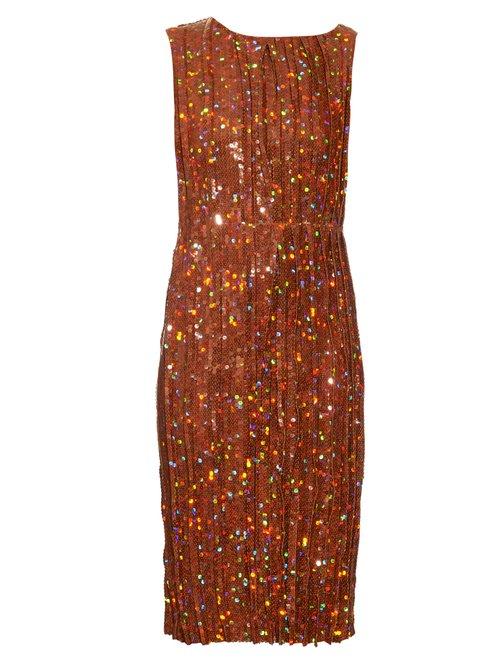 Matchesfashion.com Nina Ricci - Sequin Embellished Pleated Dress - Womens - Gold