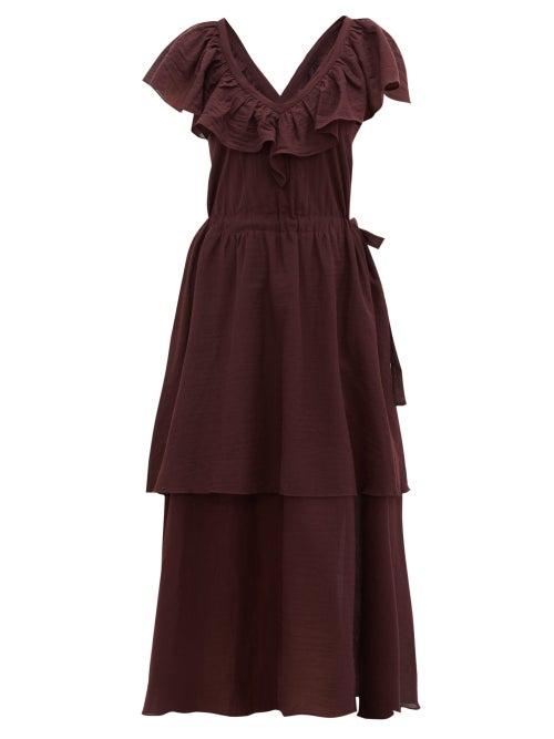 Matchesfashion.com Loup Charmant - Kalam Ruffled Organic-cotton Dress - Womens - Dark Purple