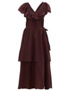 Matchesfashion.com Loup Charmant - Kalam Ruffled Organic-cotton Dress - Womens - Dark Purple