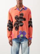 Erl - Floral-appliqu Crepe Shirt - Mens - Orange