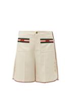 Matchesfashion.com Gucci - Web Stripe Slubbed Canvas Shorts - Womens - Ivory Multi